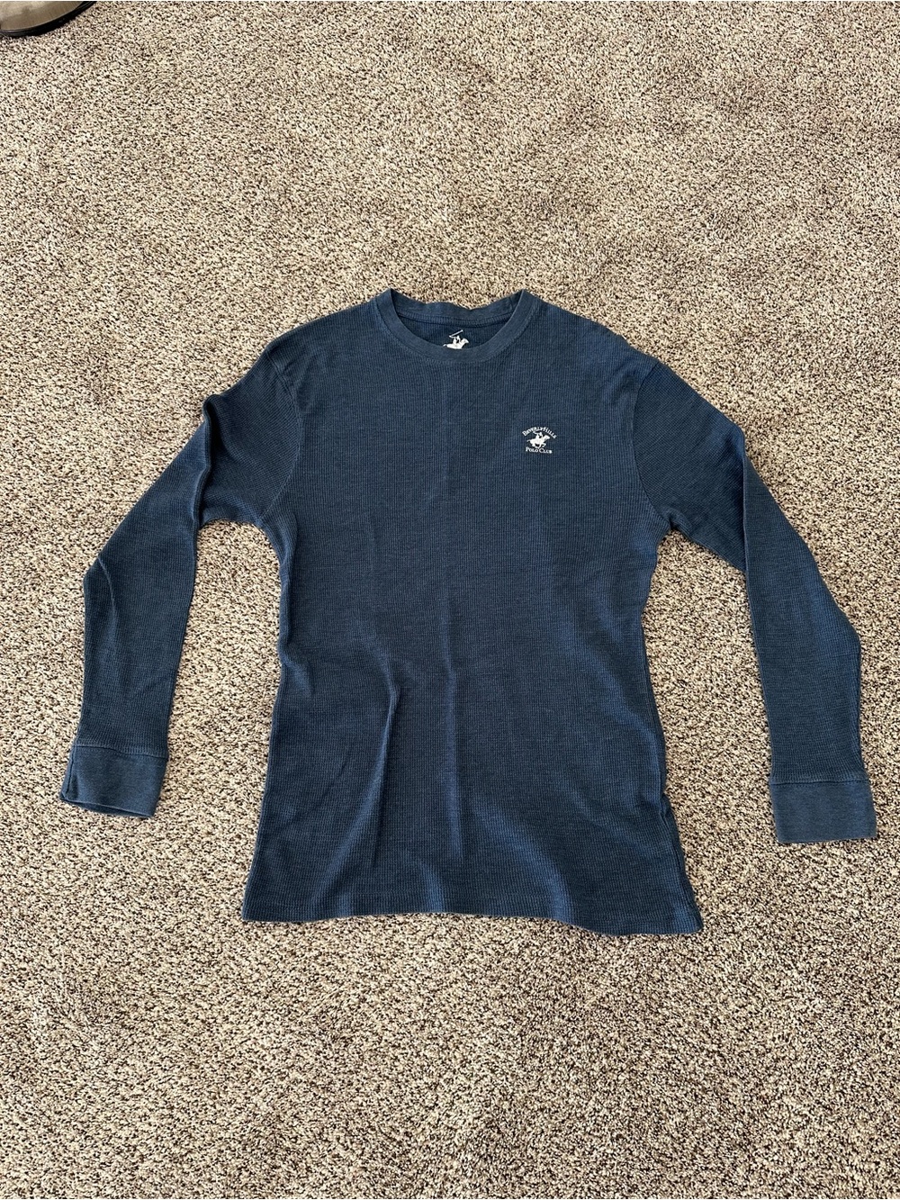 Beverly Hills Polo Club Navy Long-Sleeve Waffle Crew Shirt